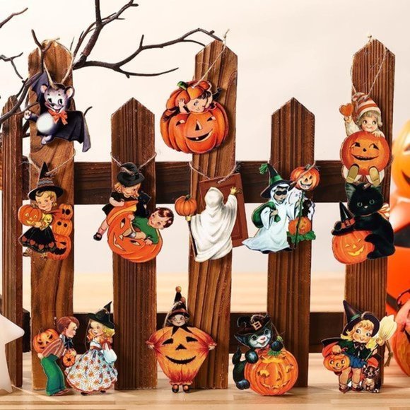 24 Pcs Multicoloed Ornaments Wooden for Tree Pumpkin Retro Halloween Dec… - Picture 2 of 6